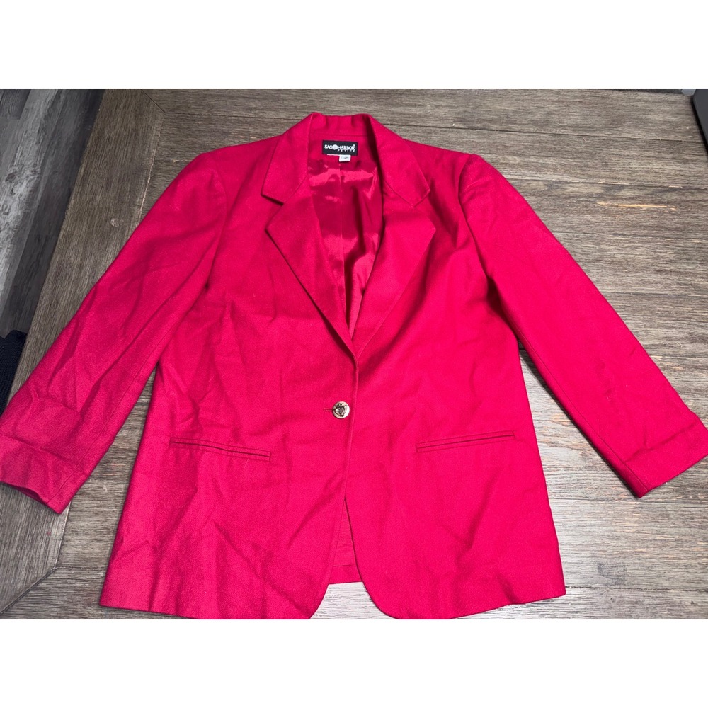Sag Harbor Petite Red Wool Blazer Vintage Single Button Jacket Size 14P